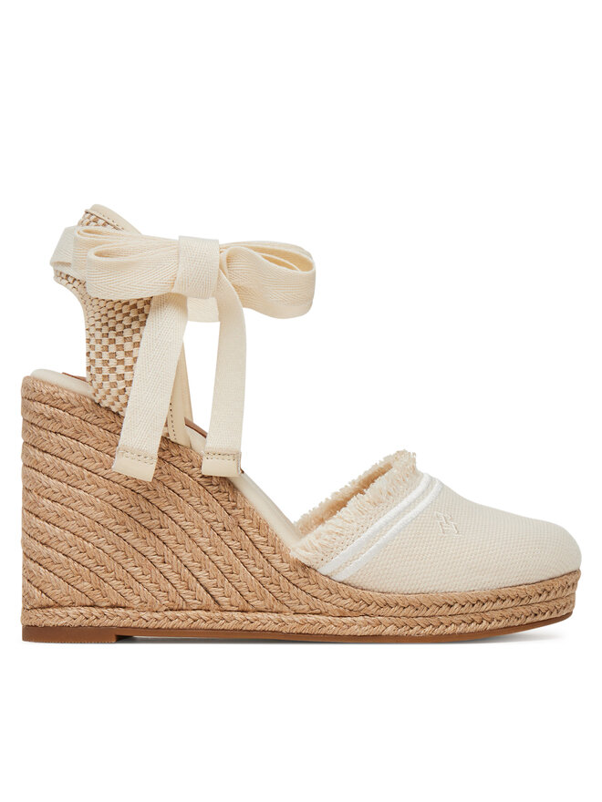 Tommy Hilfiger Espadryle Tommy Hilfiger Fringe Canvas High Wedge FW0FW08878 Écru