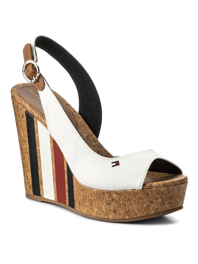 Tommy Hilfiger Sandalen Tommy Hilfiger Wedge With Printed Stripes FW0FW02794 Weiß