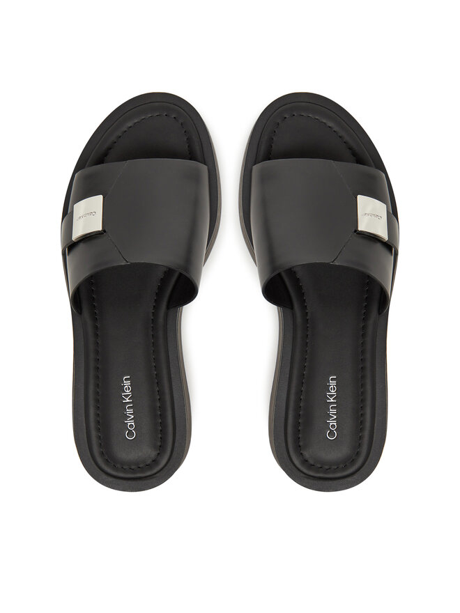 Calvin Klein Iešļūcenes Calvin Klein Flatform Slide W/Ck Hw - Lth HW0HW02368 Melns