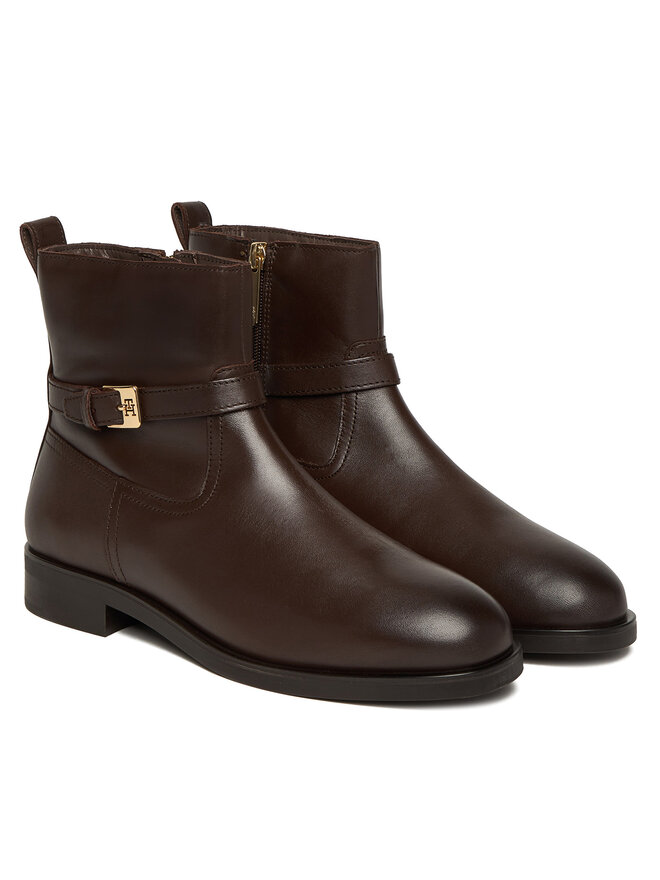 Tommy Hilfiger Stiefeletten Tommy Hilfiger Th Buckle Riding Leather Bootie FW0FW08781 Braun