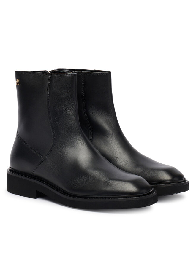 Tommy Hilfiger Stiefeletten Tommy Hilfiger Th Square Toe Leather Bootie FW0FW09046 Schwarz