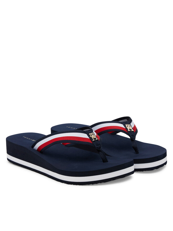 Tommy Hilfiger Japonki Tommy Hilfiger Th Corp Mid Wedge Beach Sandal FW0FW08517 Granatowy
