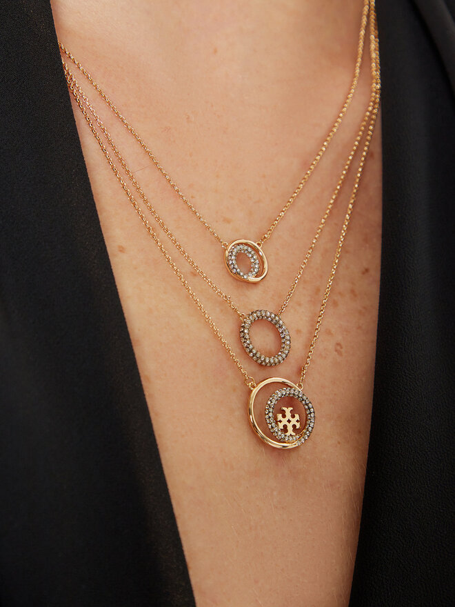 Tory Burch Колие Tory Burch Miller Pave Layered 163733 Златист
