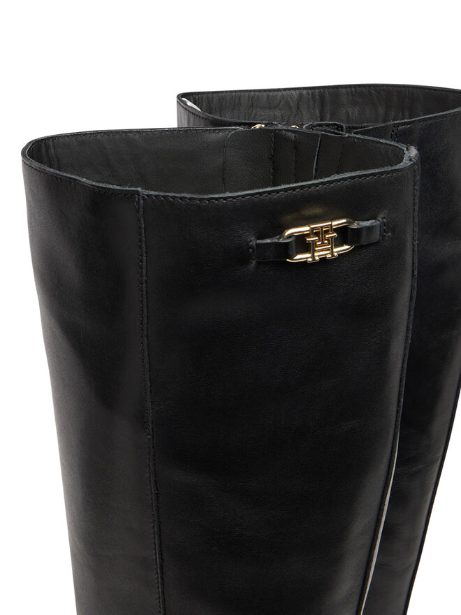 Tommy Hilfiger Kozaki Tommy Hilfiger Stacked Heel Leather Long Boot FW0FW08865 Czarny