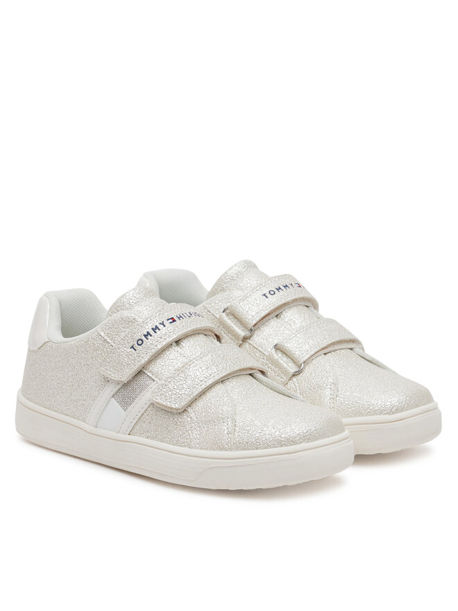 Tommy Hilfiger Sneakersy Tommy Hilfiger Flag Low Cut Velcro Sneaker T1A9-33726-0375 S Écru