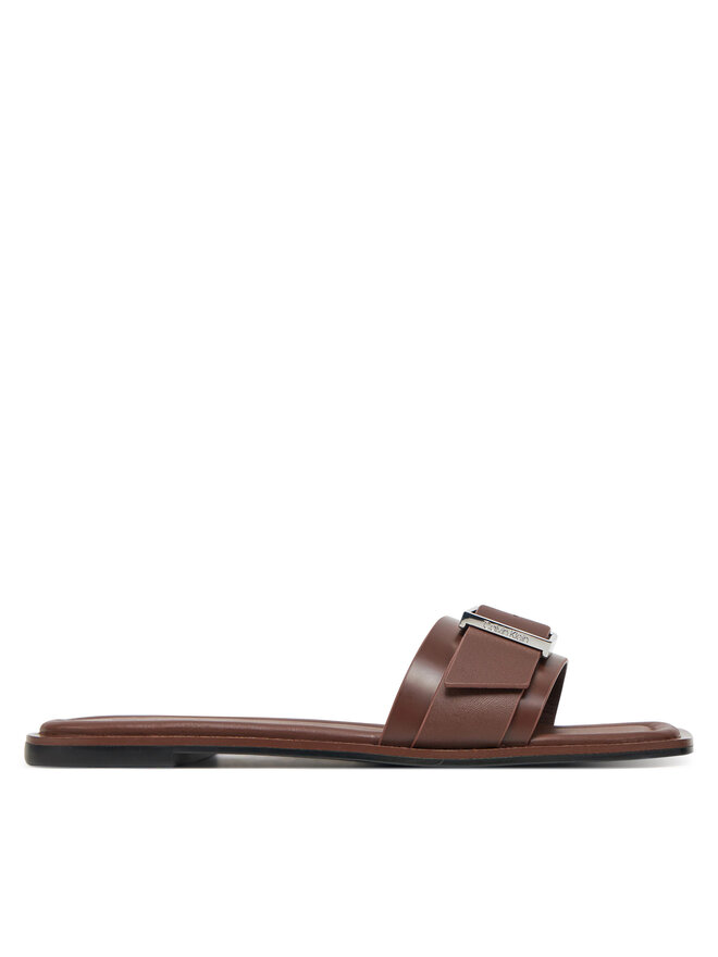 Calvin Klein Papucs Calvin Klein Flat Slide W/Buckle - Lth HW0HW02490 Barna