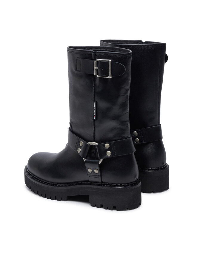 Tommy Jeans Μποτάκια Tommy Jeans Tjw Urban Biker Boot Leather EN0EN02728 Μαύρο