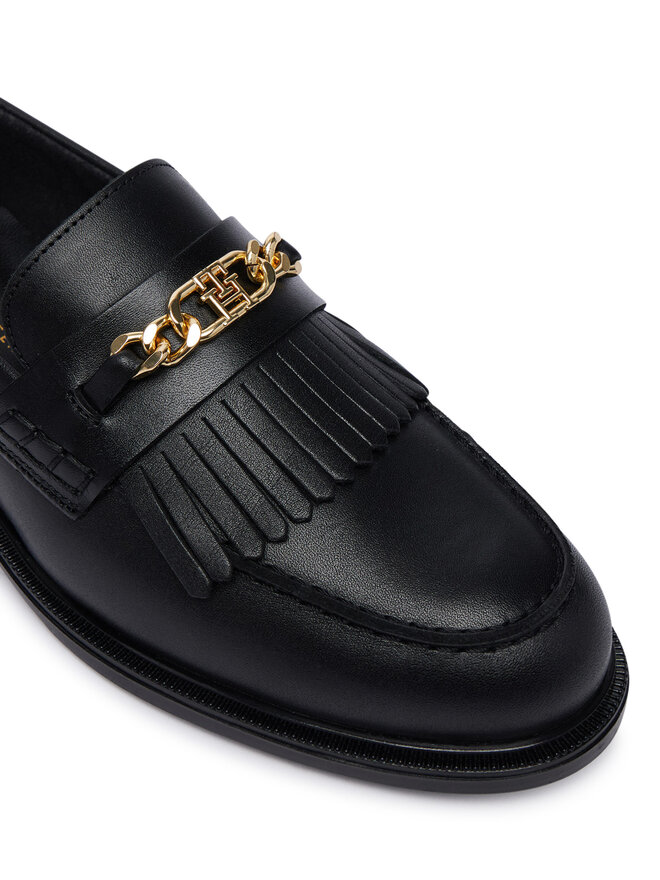 Tommy Hilfiger Slipper Tommy Hilfiger Th Chain Fringe Leather Loafer FW0FW09668 Schwarz