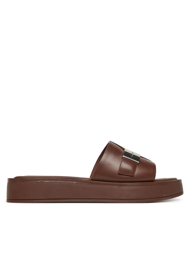 Calvin Klein Klapki Calvin Klein Flatform Slide W/Ck Hw - Lth HW0HW02368 Brązowy