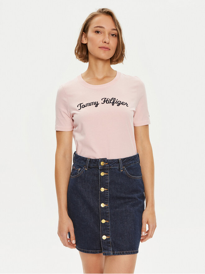Tommy Hilfiger Tommy Hilfiger T-Shirt Script WW0WW42589 Ροζ Regular Fit