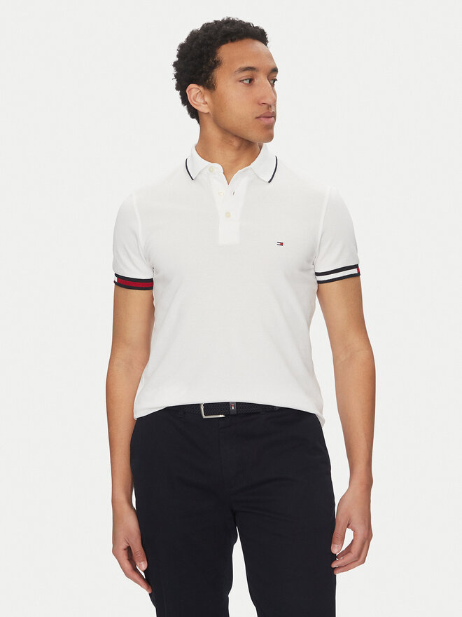 Tommy Hilfiger Tommy Hilfiger Polo marškinėliai Flag Cuff MW0MW38458 Balta Slim Fit