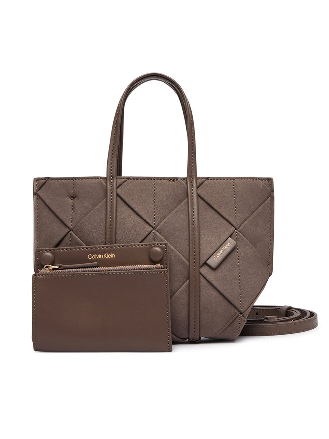 Calvin Klein Handtasche Calvin Klein Woven Sueded Mini Tote Crossbody LV04F3696G Braun