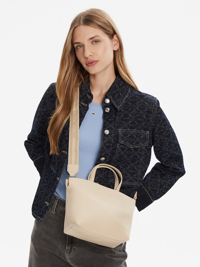 Tommy Hilfiger Handtasche Tommy Hilfiger Th Logotape Mini Tote AW0AW17694 Beige