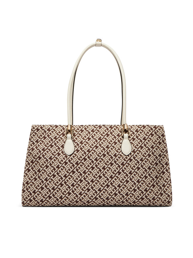Tommy Hilfiger Handtasche Tommy Hilfiger Th Grace Satchel Jacquard AW0AW18754 Braun