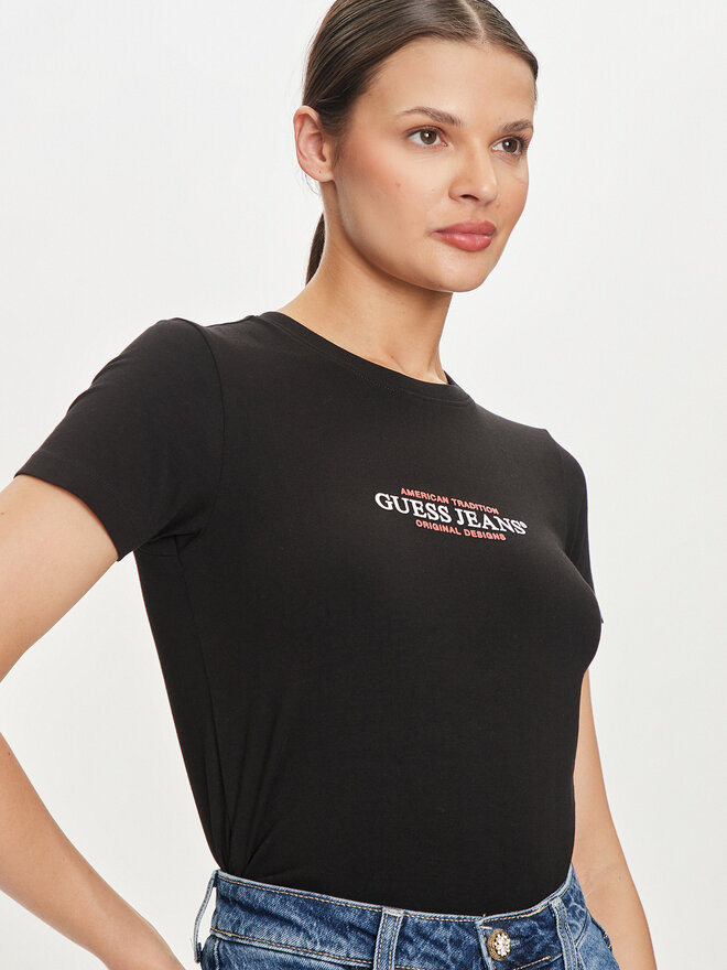 Guess Jeans Guess Jeans T-shirt W4YI03 J1314 Crna Slim Fit