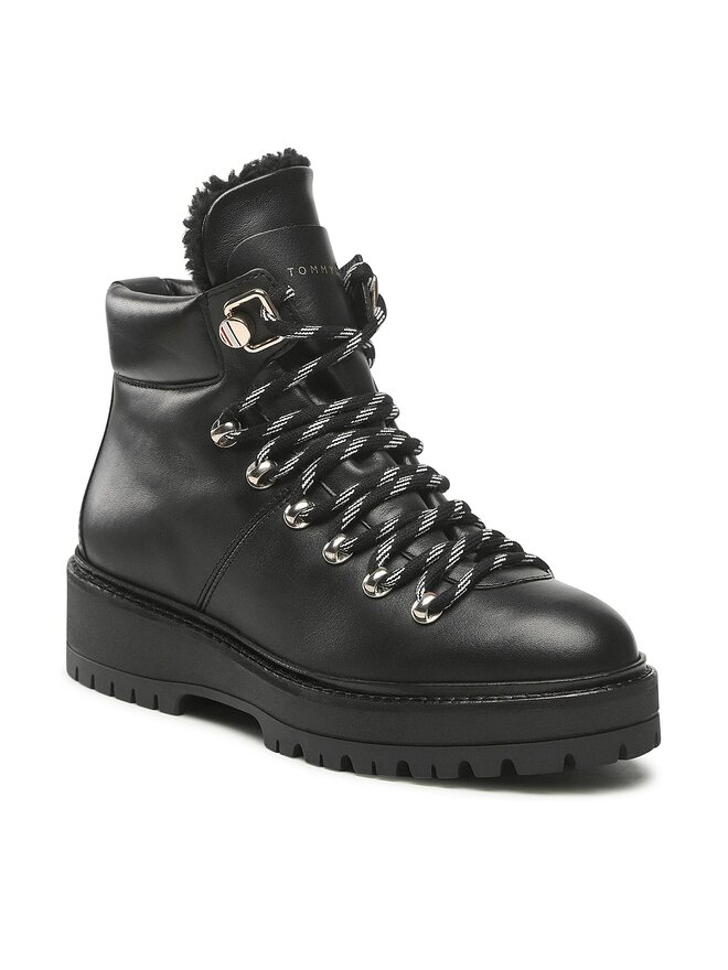 Tommy Hilfiger Botines Tommy Hilfiger Leather Outdoor Flat Boot FW0FW06725 Negro