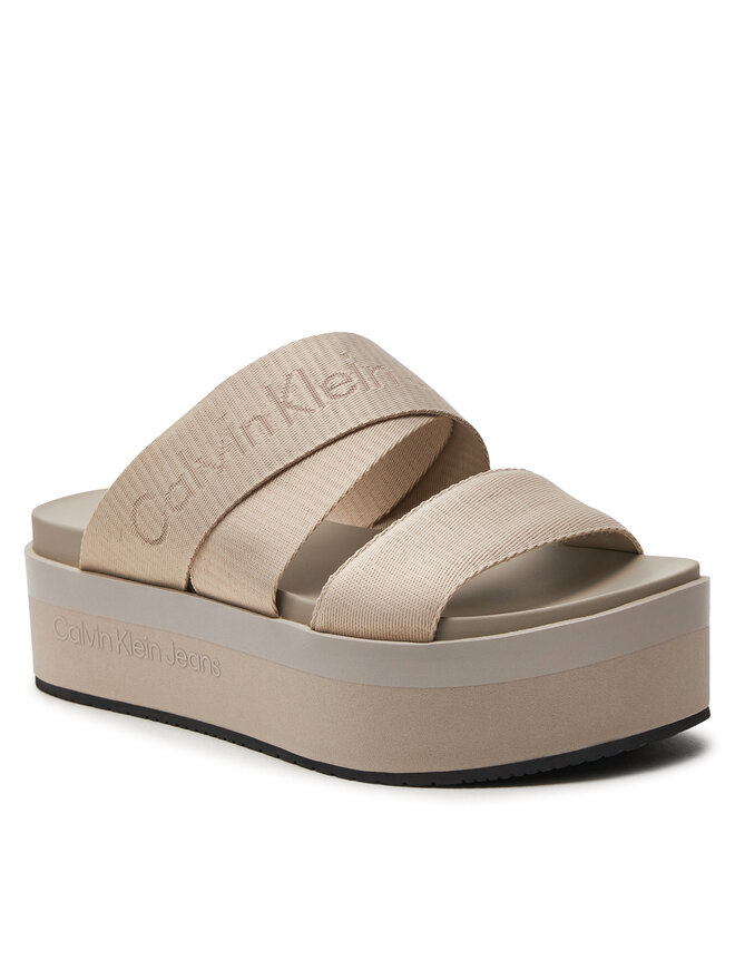 Calvin Klein Jeans Παντόφλες Calvin Klein Jeans Flatform Sandal Webbing In Mr YW0YW01361 Μπεζ