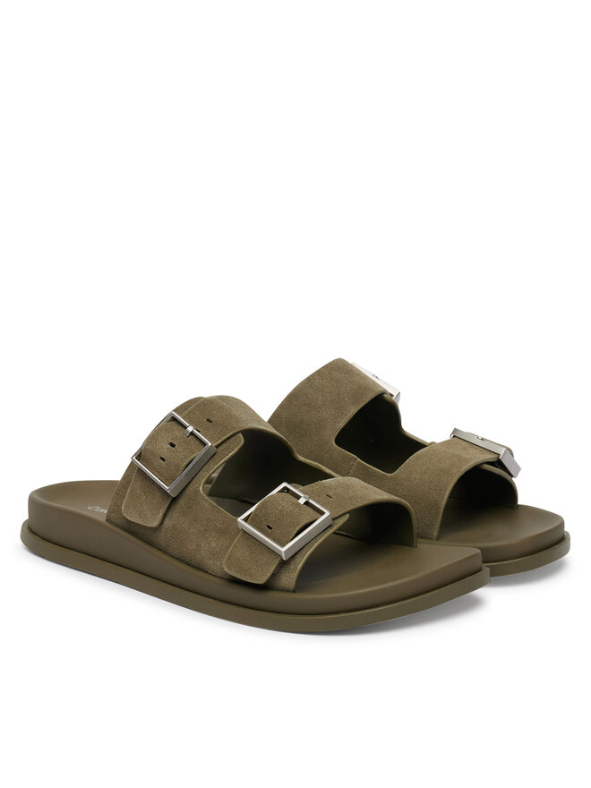 Calvin Klein Pantoletten Calvin Klein City Sandal Buckle Suede HW0HW03130 Grün