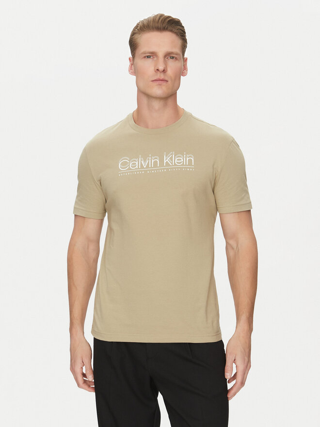 Calvin Klein Calvin Klein Camiseta Double Logo K10K114149 Beis Regular Fit