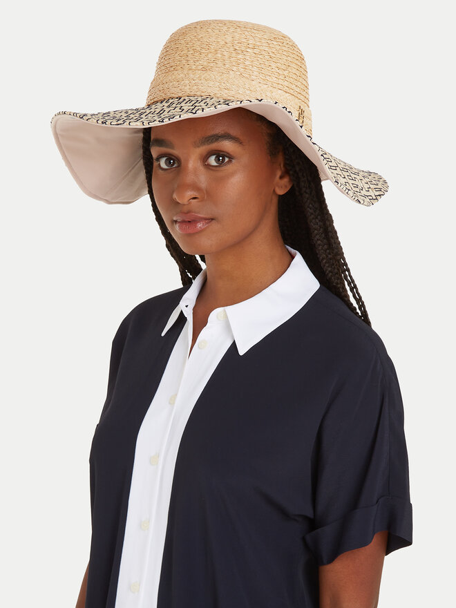 Tommy Hilfiger Sombrero Tommy Hilfiger Beach Summer Straw Hat AW0AW16042 Écru
