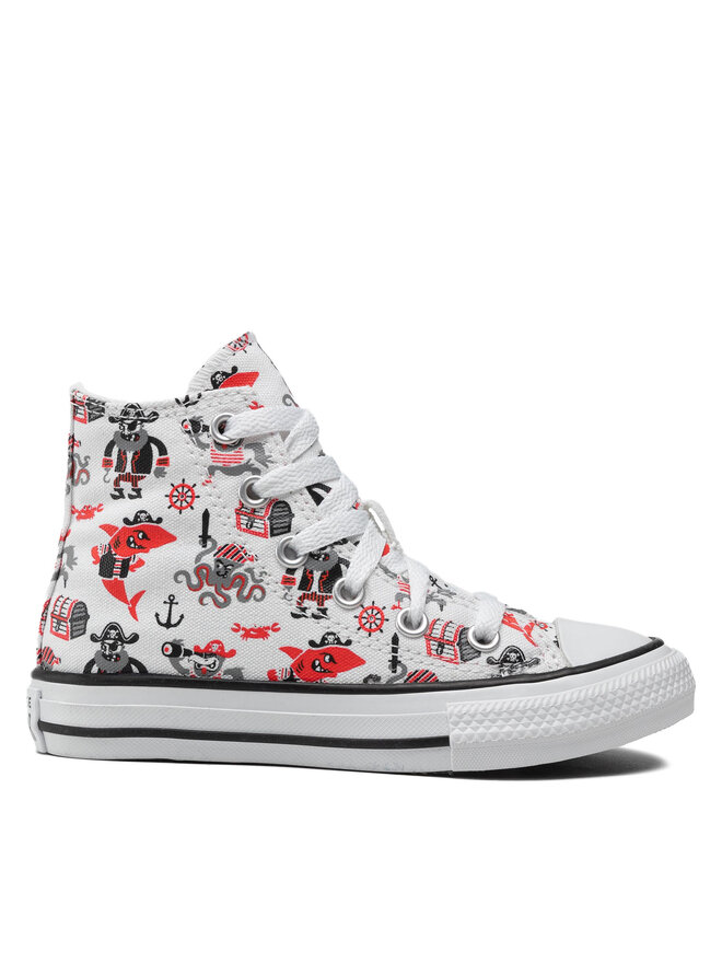 White and red high top converse shop