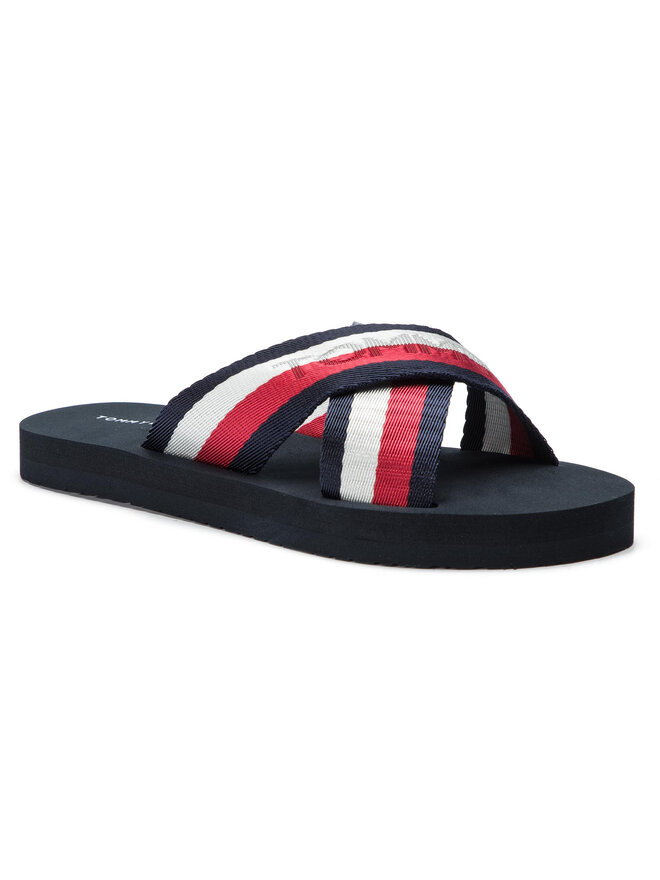 Tommy Hilfiger Pantoletten Tommy Hilfiger Colorful Tommy Slide Sandal FW0FW04242 Dunkelblau