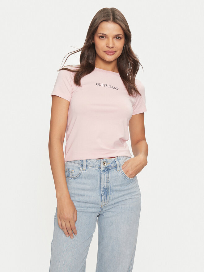 Guess Jeans Guess Jeans Marškinėliai W4YI01 J1314 Rožinė Slim Fit