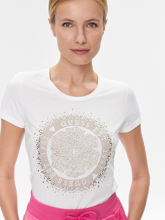 Guess Guess T-shirt Camelia W4RI47 J1314 Bijela Slim Fit