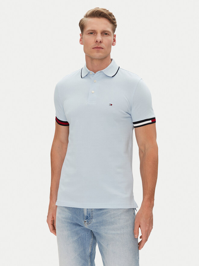 Tommy Hilfiger Tommy Hilfiger Poloshirt Flag Cuff MW0MW38458 Himmelblau Slim Fit