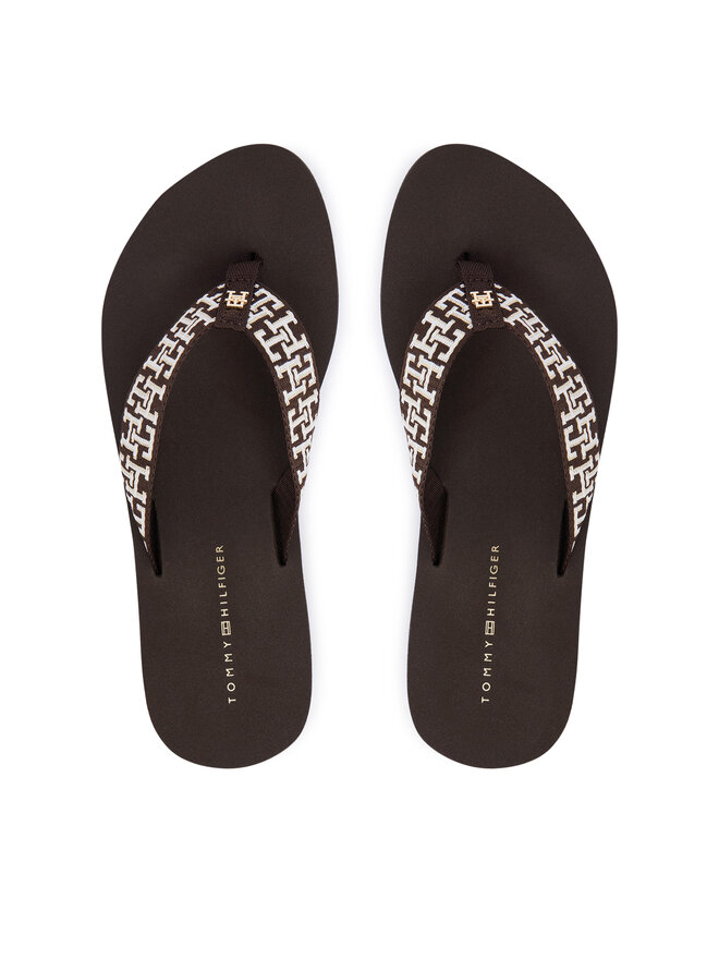 Tommy Hilfiger Zehentrenner Tommy Hilfiger Mono Wedge Summer Sandal FW0FW09696 Braun