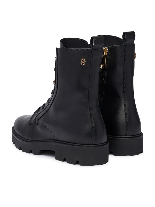 Tommy Hilfiger Schnürschuhe Tommy Hilfiger TH Stud Leather Lace-Up Boot FW0FW09571 Schwarz