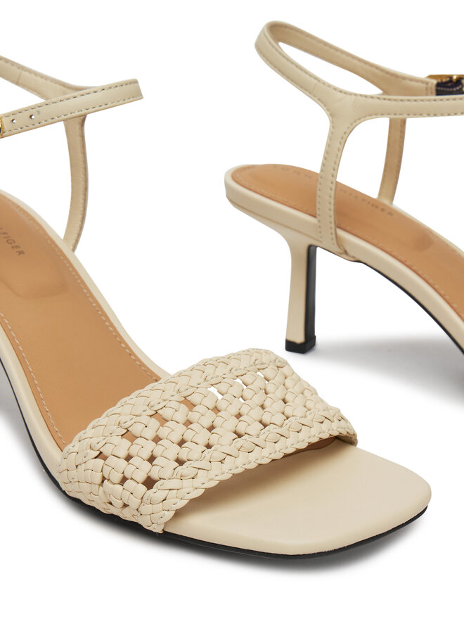 Tommy Hilfiger Sandały Tommy Hilfiger Crochet Lthr Kitten Sandal FW0FW08587 Beżowy