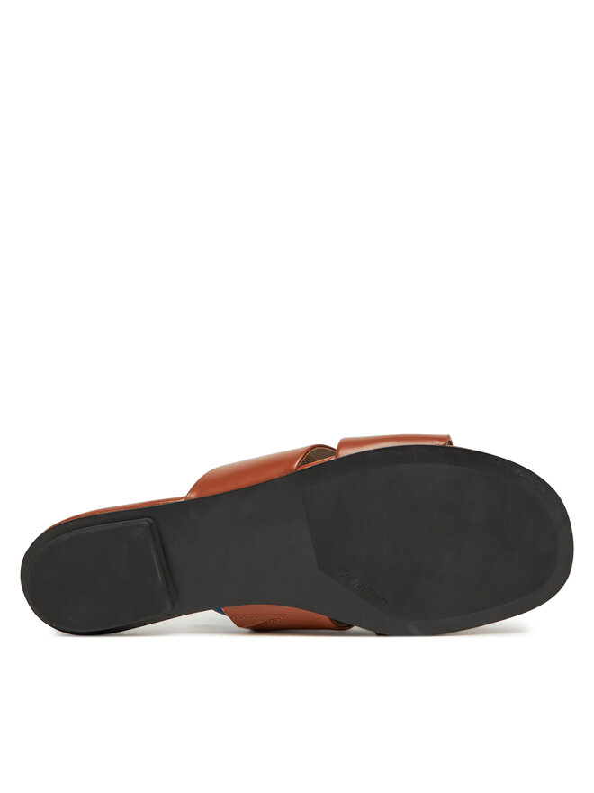 Calvin Klein Şlapi Calvin Klein Flat Slide - Lth 2 Straps HW0HW02365 Maro