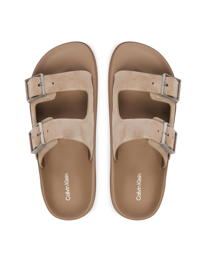 Calvin Klein Pantoletten Calvin Klein City Sandal Buckle Suede HW0HW03130 Beige