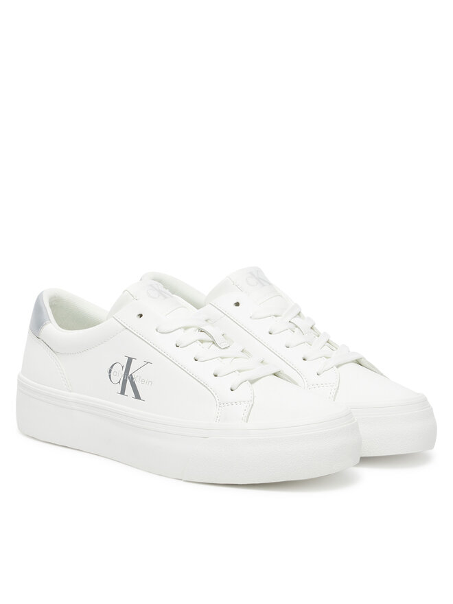 Calvin Klein Jeans Sneakers Calvin Klein Jeans Vulc Flatf Lth Silver Logo Tag YW0YW01877 Weiß