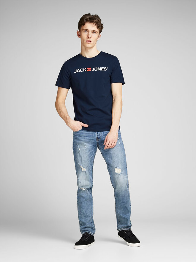 Jack&Jones Jack&Jones Marškinėliai Corp Logo 12137126 Tamsiai mėlyna Slim Fit