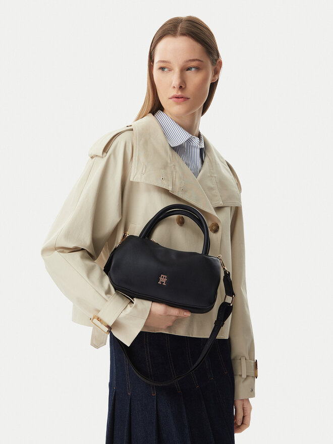 Tommy Hilfiger Handtasche Tommy Hilfiger Th Logotape Mini Satchel AW0AW18743 Schwarz
