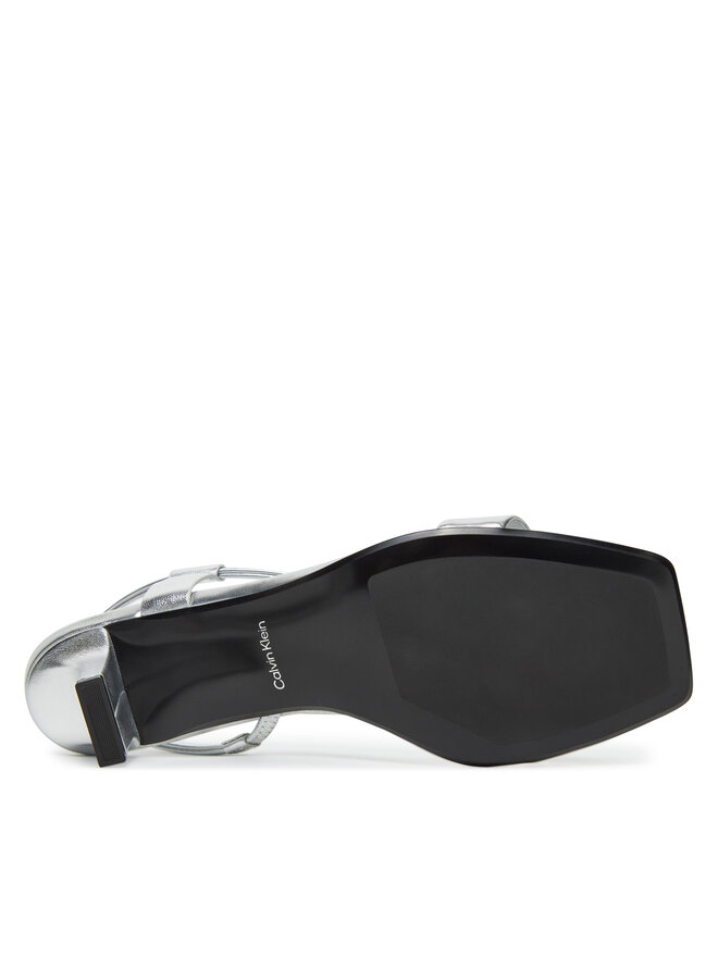 Calvin Klein Sandały Calvin Klein Heel Sandal 50 Squared Metallic HW0HW02560 Srebrny