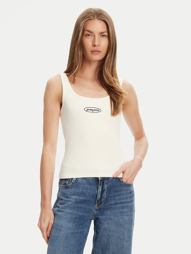 Guess Jeans Guess Jeans Felső W5YP35 KA0H1 Ekru Regular Fit