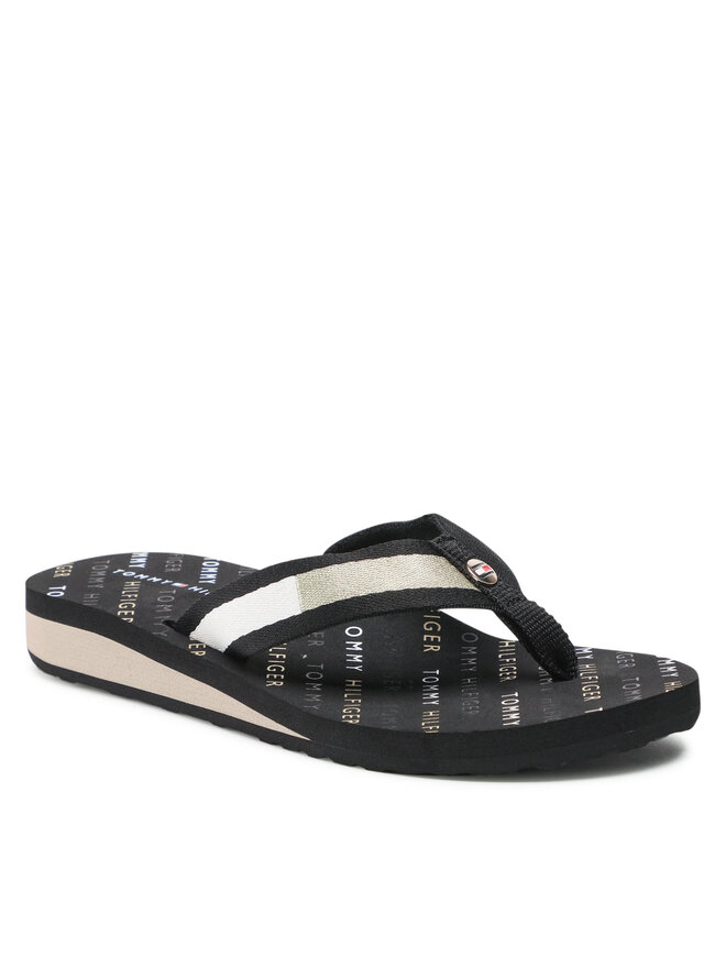 Zehentrenner Tommy Hilfiger Th Flag Mid Wedge Beach Sandal FW0FW06149 Schwarz eschuhe