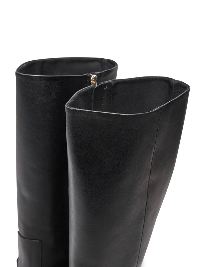 Tommy Hilfiger Ботуши Tommy Hilfiger Th Chain Leather Long Boot FW0FW08182 Черен