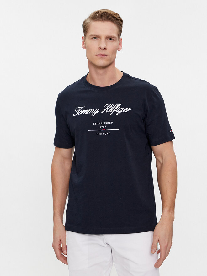 Tommy Hilfiger Tommy Hilfiger Majica Script Logo Tee MW0MW33691 Mornarsko modra Regular Fit
