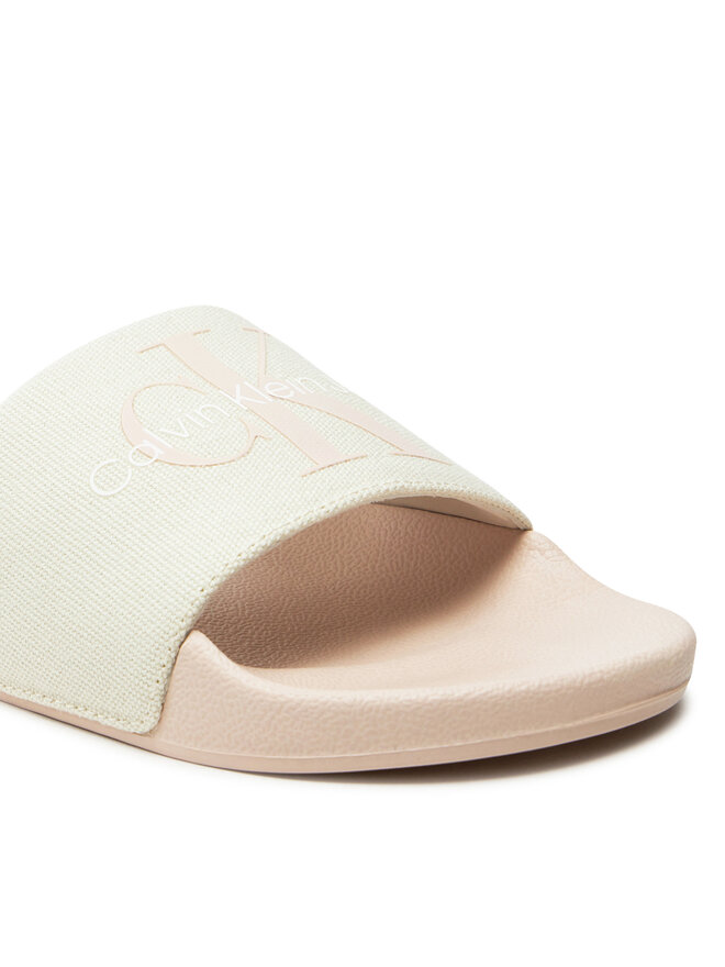 Calvin Klein Jeans Pantoletten Calvin Klein Jeans Slide Monogram Co YW0YW00103 Écru