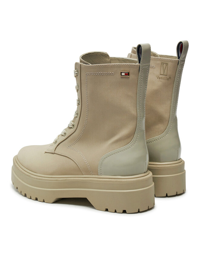 Tommy Hilfiger Trapper stila apavi Tommy Hilfiger Flag Ventile Lace Up Boot FW0FW08287 Bēšs