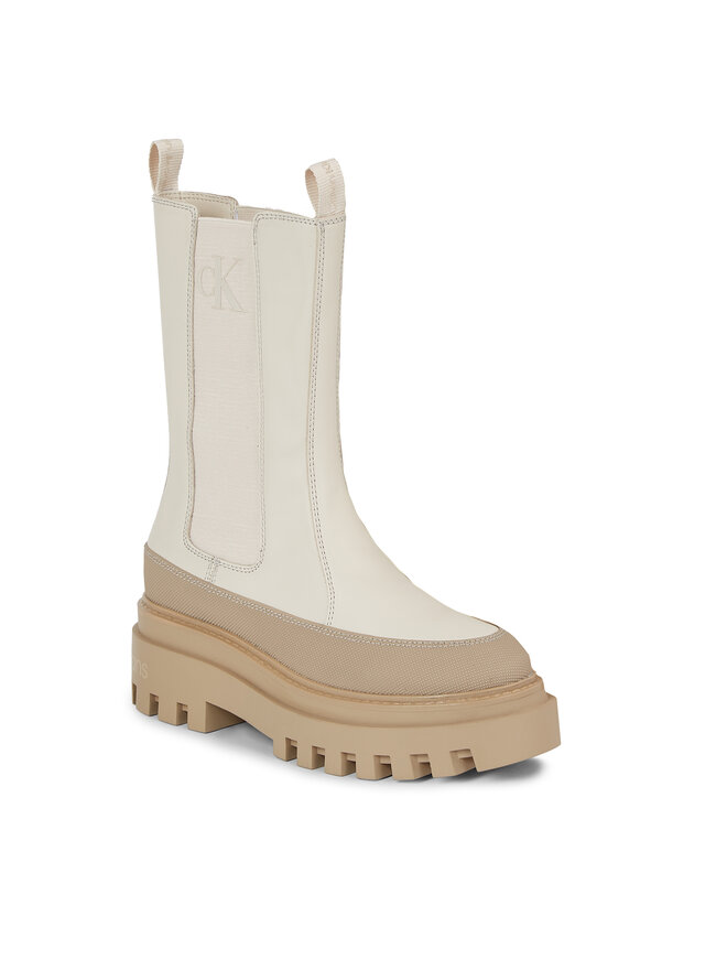 Calvin Klein Jeans Μποτάκια με λάστιχο Calvin Klein Jeans Flatform Chelsea Boot Lth Wn YW0YW01111 Εκρού