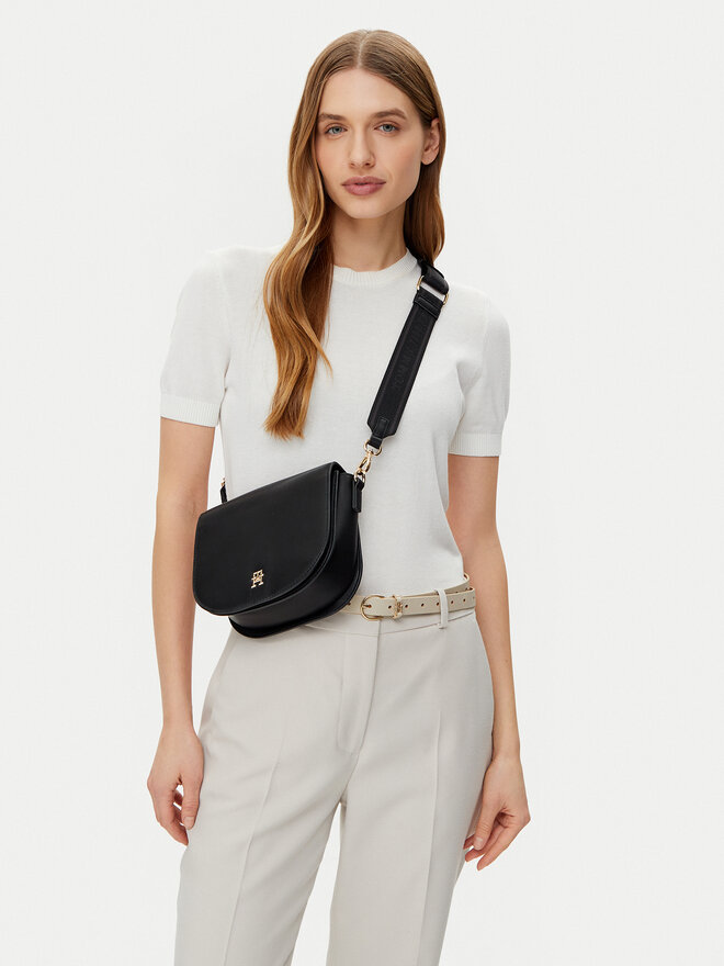 Tommy Hilfiger Kabelka Tommy Hilfiger Th Logotape Saddle Bag AW0AW17184 Černá
