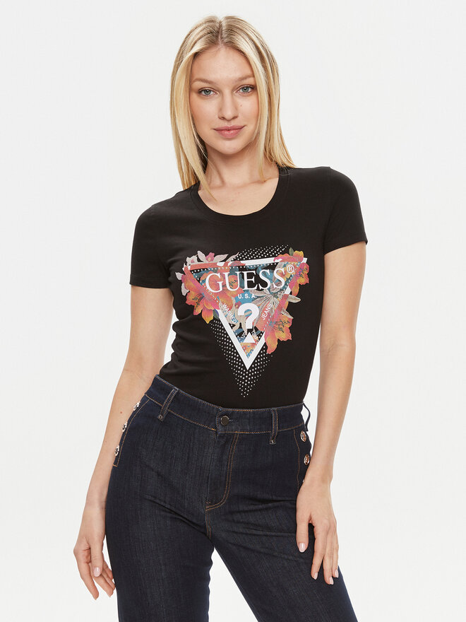Guess Guess Camiseta Ss Cn Tropical Train W4GI62 J1314 Negro Slim Fit