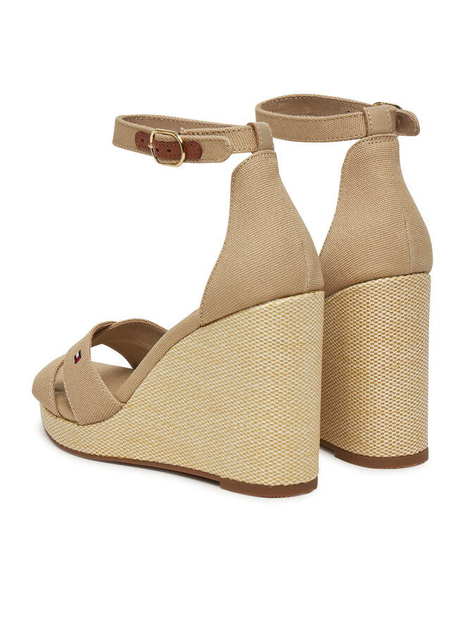 Tommy Hilfiger Sandały Tommy Hilfiger Flag High Wedge Espad Crisscross FW0FW08661 Beżowy