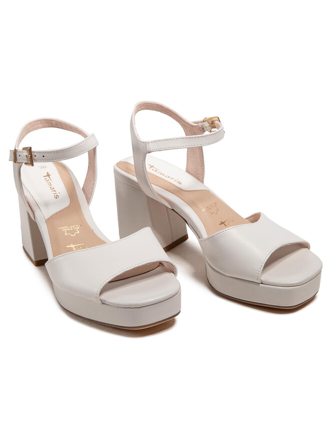 Sandales Tamaris Pour Femme – Talon 8 Cm Trapèze, Cuir Véritable, Semelle Anti-dérapante – Confort Assuré