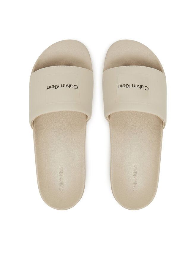 Calvin Klein Natikače Calvin Klein Pool Slide W/ Ck Square HM0HM01754 Écru